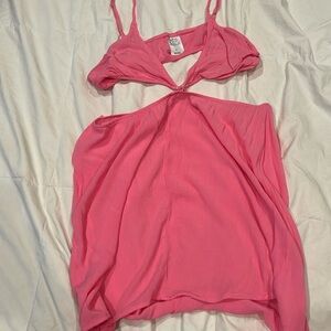 Spaghetti strap small, hot pink beach cover-up